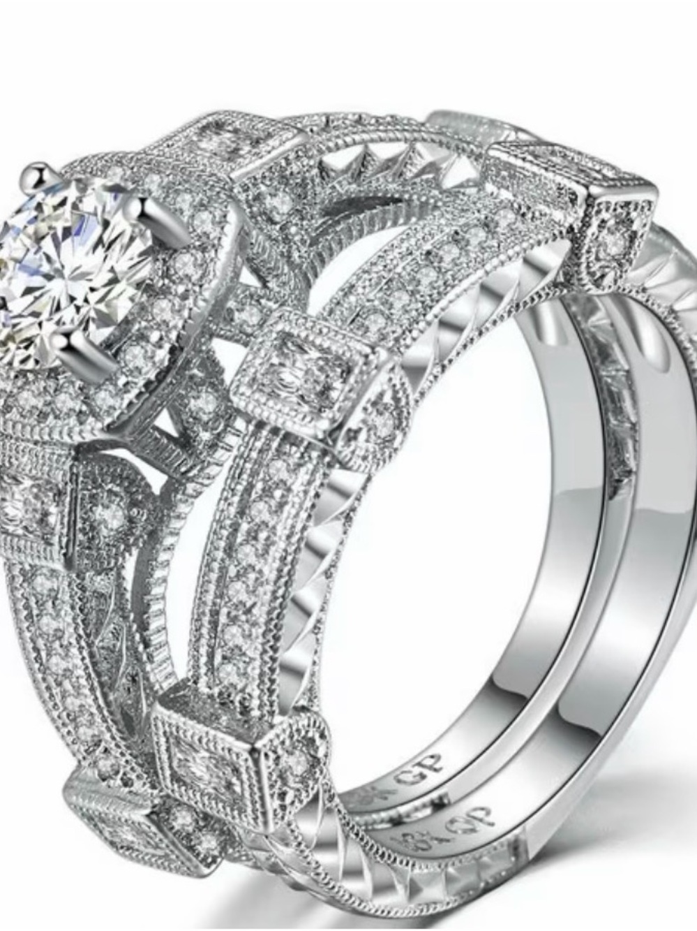 Vintage-Inspired Moissanite 18 Gold Bridal Ring Set 6,7,8,9